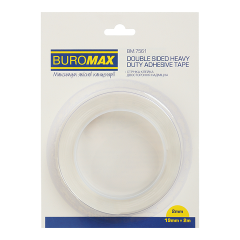 Клейка стрічка двостороння на поліпропіленовій основі, 19мм х 2м, BM.7561 BUROMAX